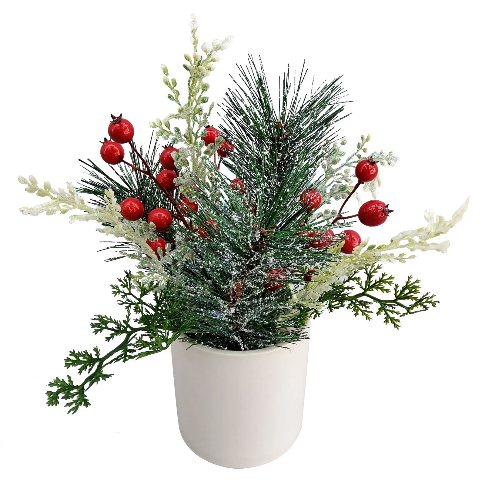 Mainstays 10.5" Artificial Pine Tree in Pot with Berry | Walmart (US)