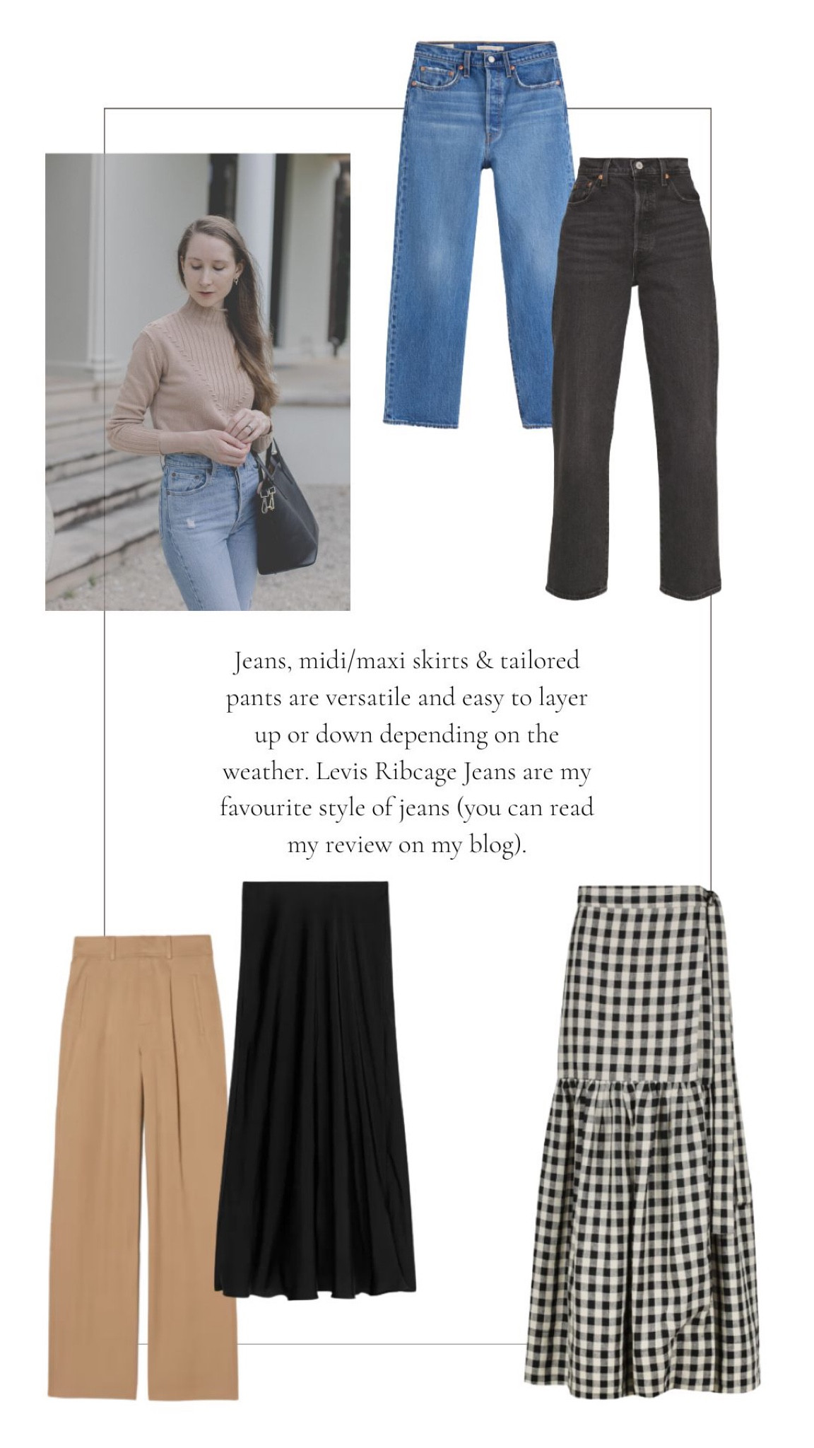 Classic spring wardrobe staples - tailored pants, midi skirts & straight leg jeans. 

#LTKstyletip #LTKeurope #LTKSeasonal