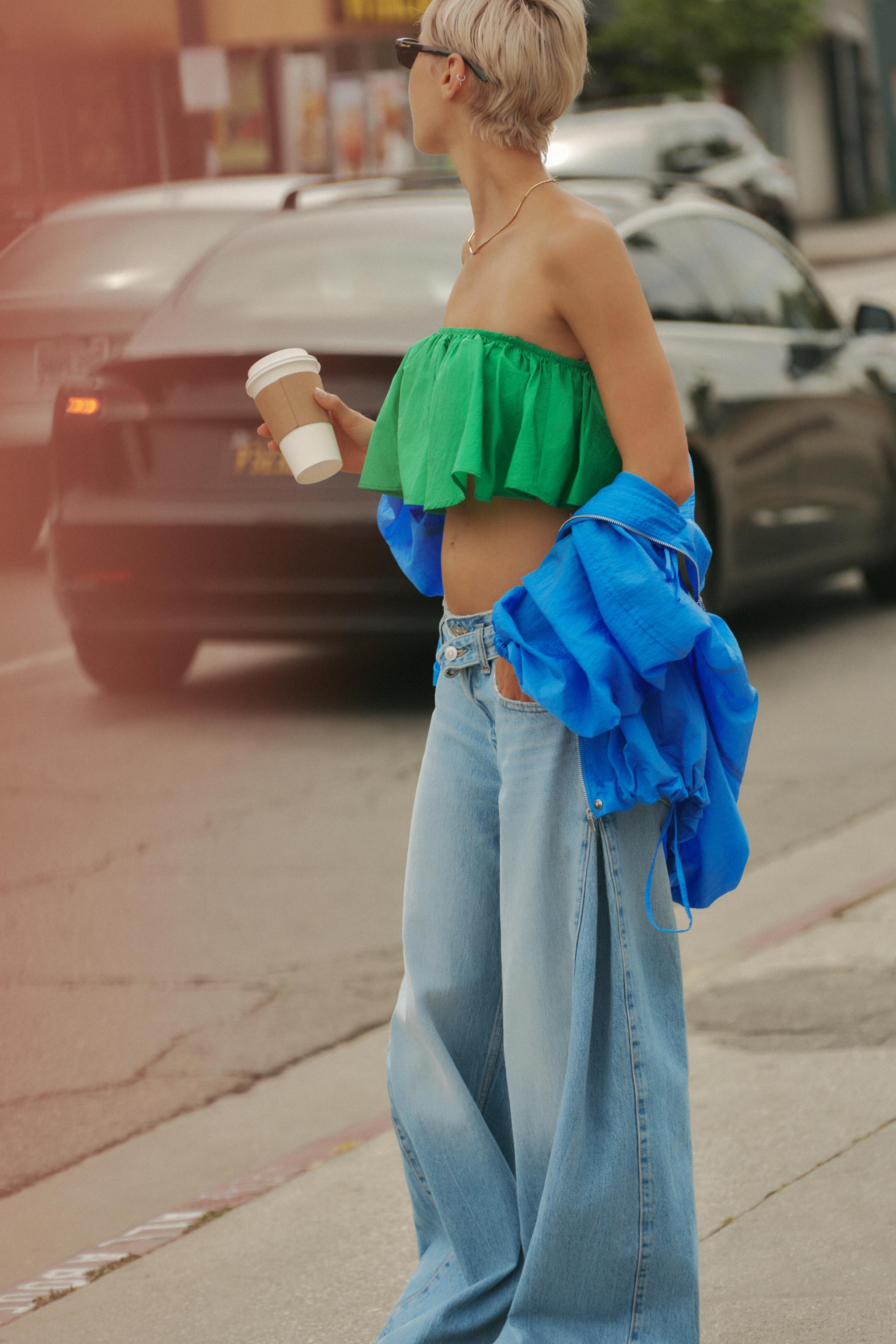 RUFFLED TAFFETA BANDEAU TOP | Zara US