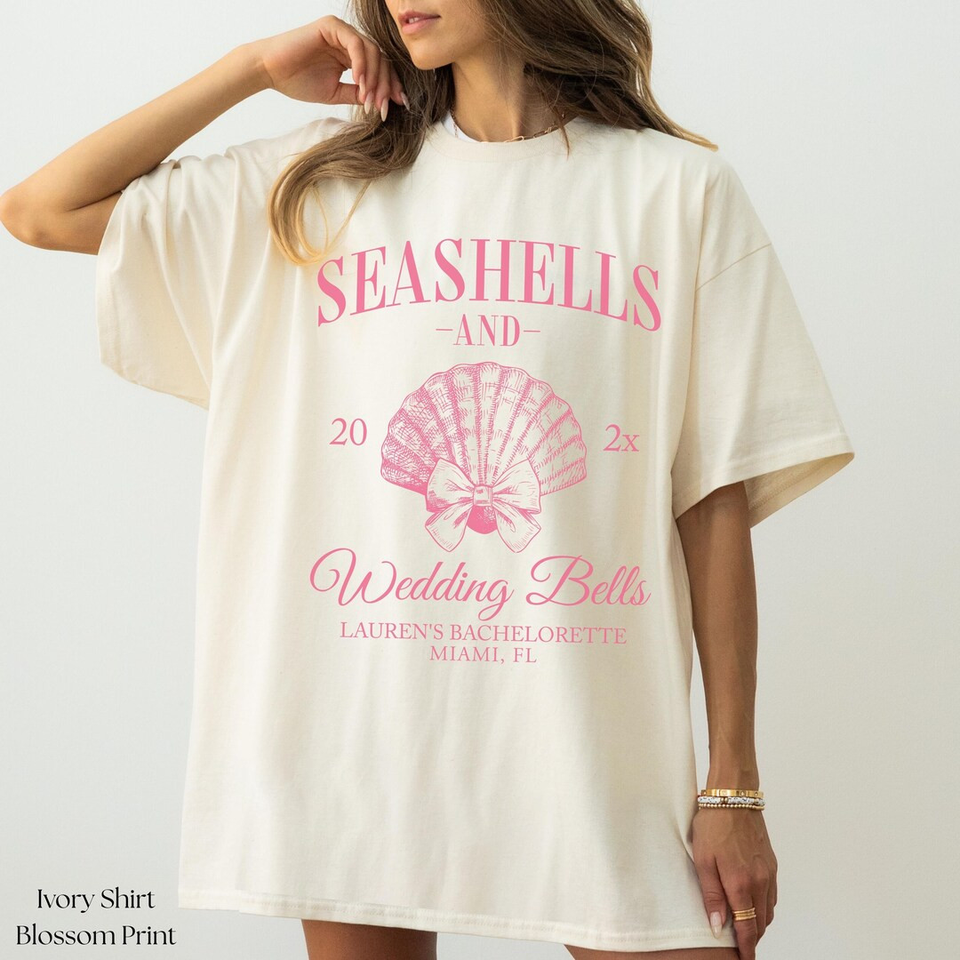 Seashells and Wedding Bells Coastal Bachelorette Shirts Bow Beach Bach Merch Miami Bach Pink Luxu... | Etsy (US)