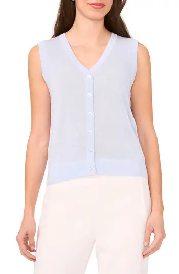 Halogen® Sleeveless Button-Up Sweater in Frozen at Nordstrom Rack, Size Large | Nordstrom Rack