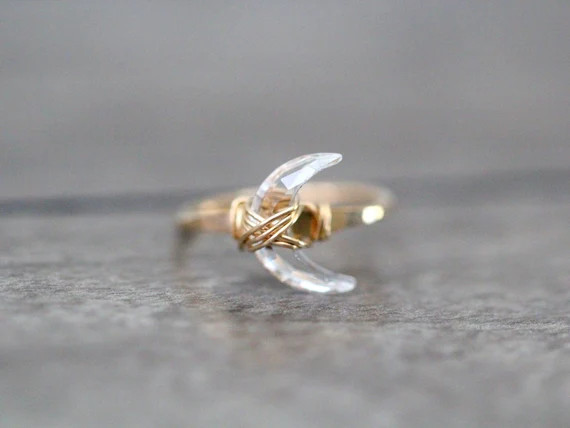 Crescent Moon Ring Crystal Moon Ring Gold Rose Gold | Etsy | Etsy (US)