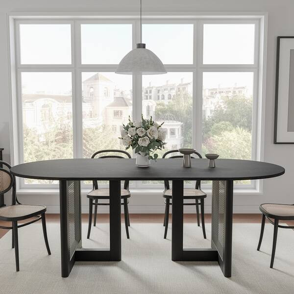 Solid Wood 67'' Oval Dining Table for 6 People Nordic style - 67*34*30 - Black | Bed Bath & Beyond