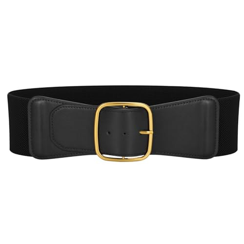 JASGOOD Women Elastic Wide Belt Ladies Stretchy Waist Belt with Square Buckle for Dress | Amazon (US)