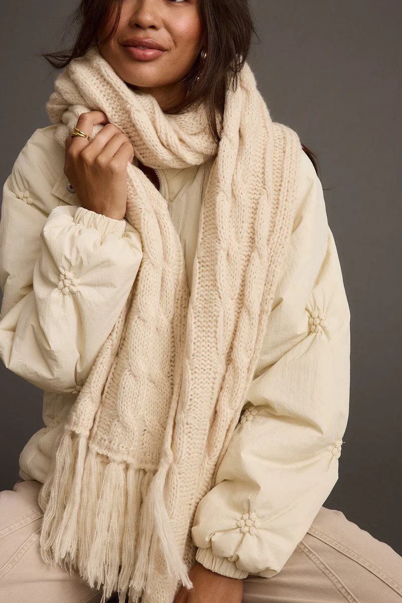 Alaska Cream Cable Knit Long Scarf | 12th Tribe