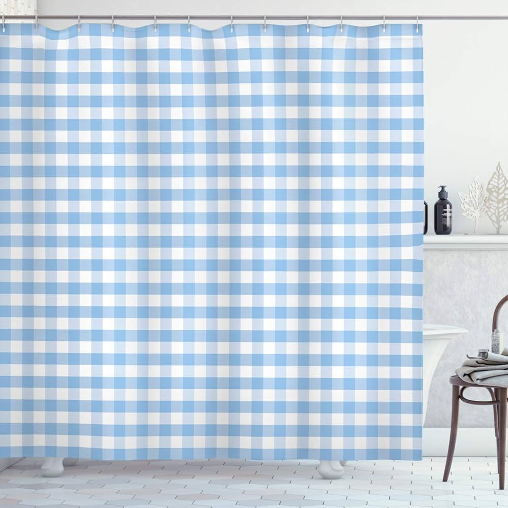 Ambesonne Checkered Shower Curtain, Little Squares and Stripes Pastel Color Gingham Repeating Row... | Amazon (US)