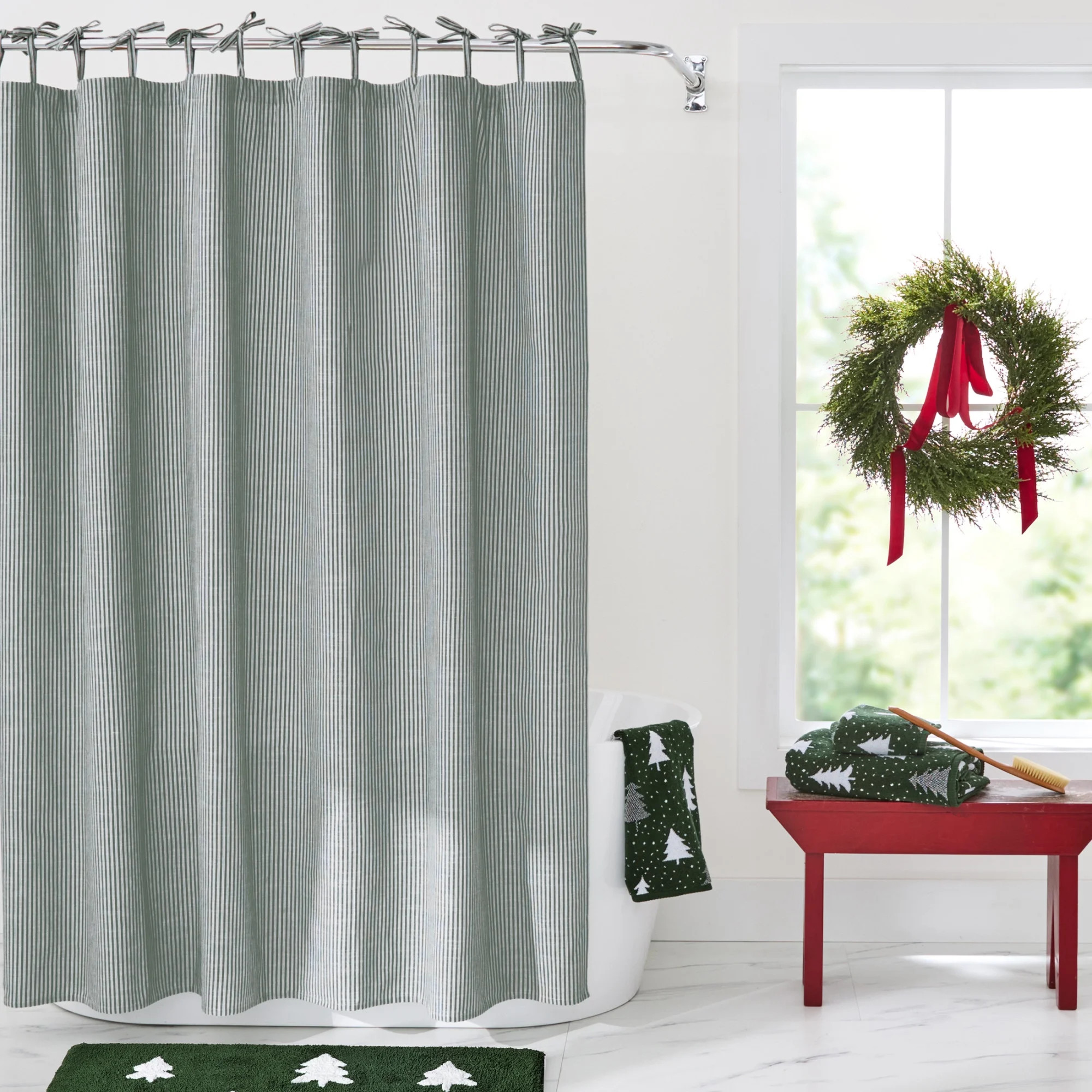Better Homes & Gardens Wintery Seasonal Christmas Tree Shower Curtain Mountain Pine, Green, BCI 1... | Walmart (US)