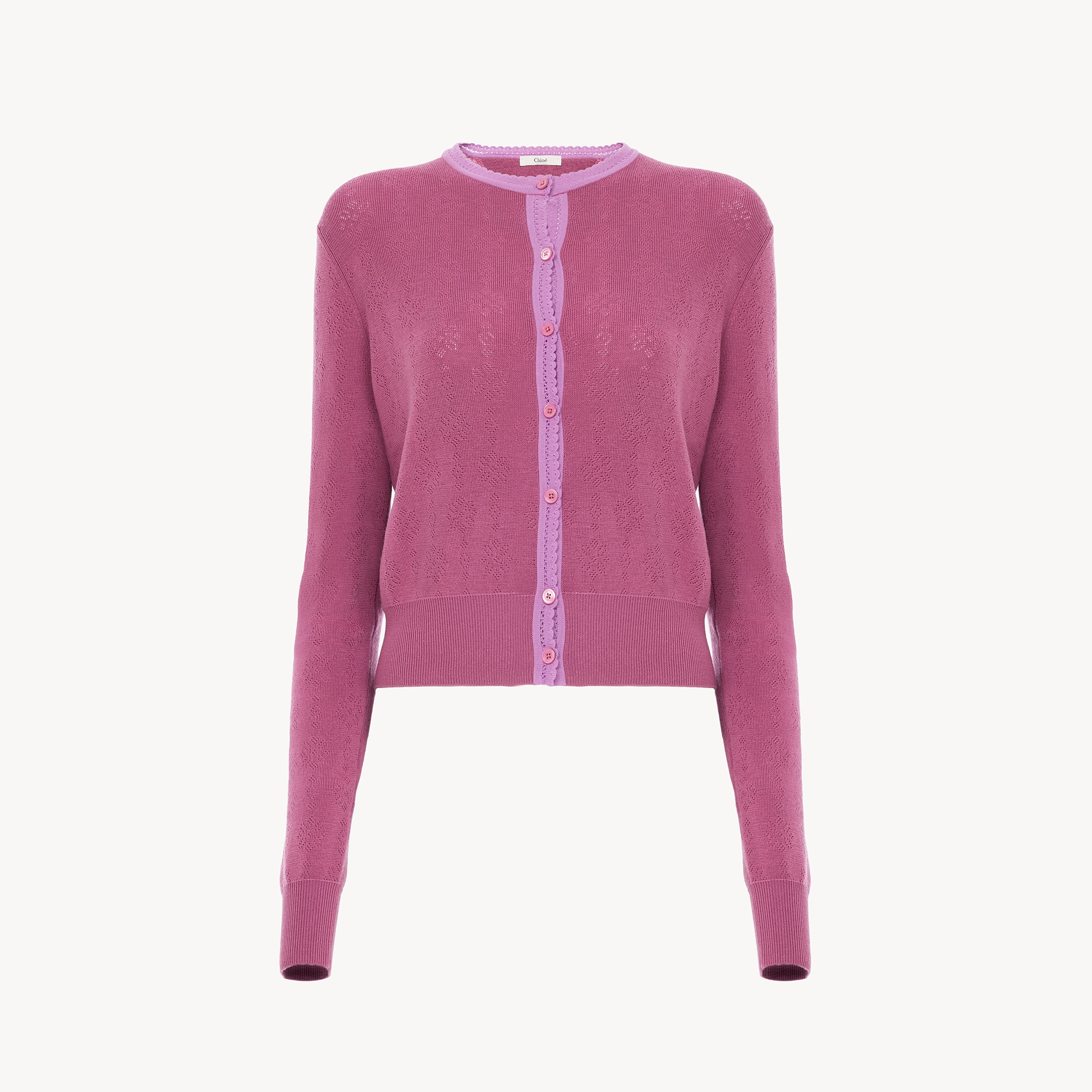 Chloé - Fitted cardigan in a wool knit - Lovely Lilac - M - Domestic Sheep | Chloe US