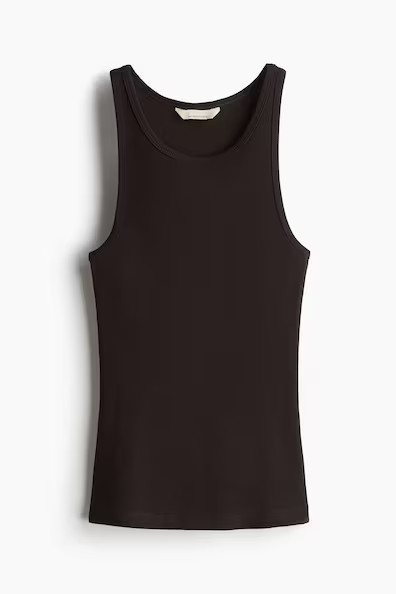 H & M - Ribbed silk-blend vest top - Brown | H&M (UK, MY, IN, SG, PH, TW, HK)