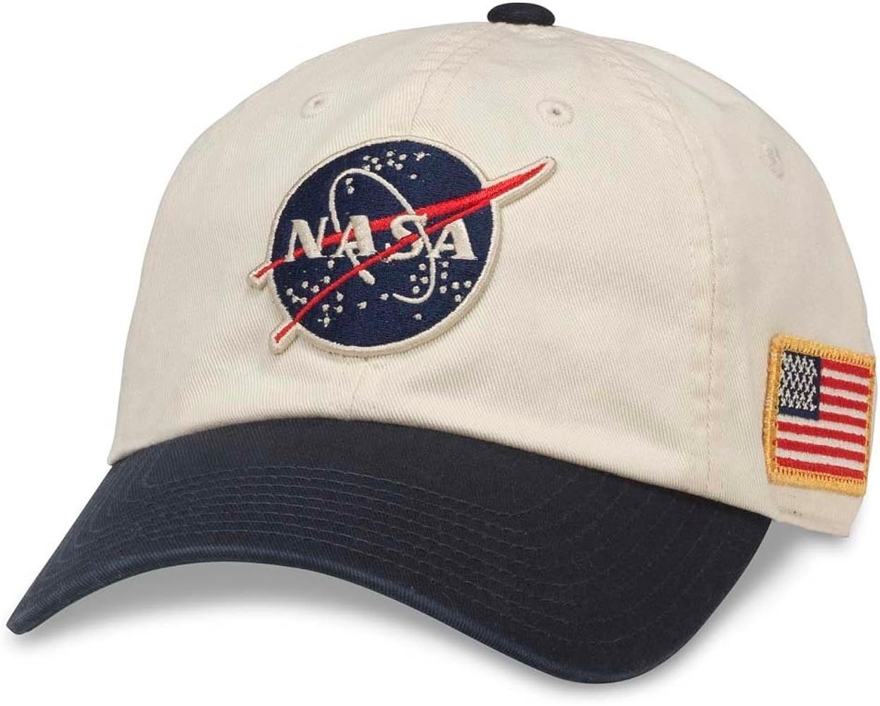 AMERICAN NEEDLE NASA United Slouch Baseball Dad Buckle Strap Hat (43570A-NASA) Ivory/Navy | Amazon (US)