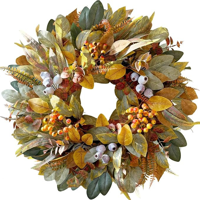 WANNA-CUL 22 Inch Eucalyptus Fall Front Door Wreath Harvest Farmhouse Decor | Amazon (US)