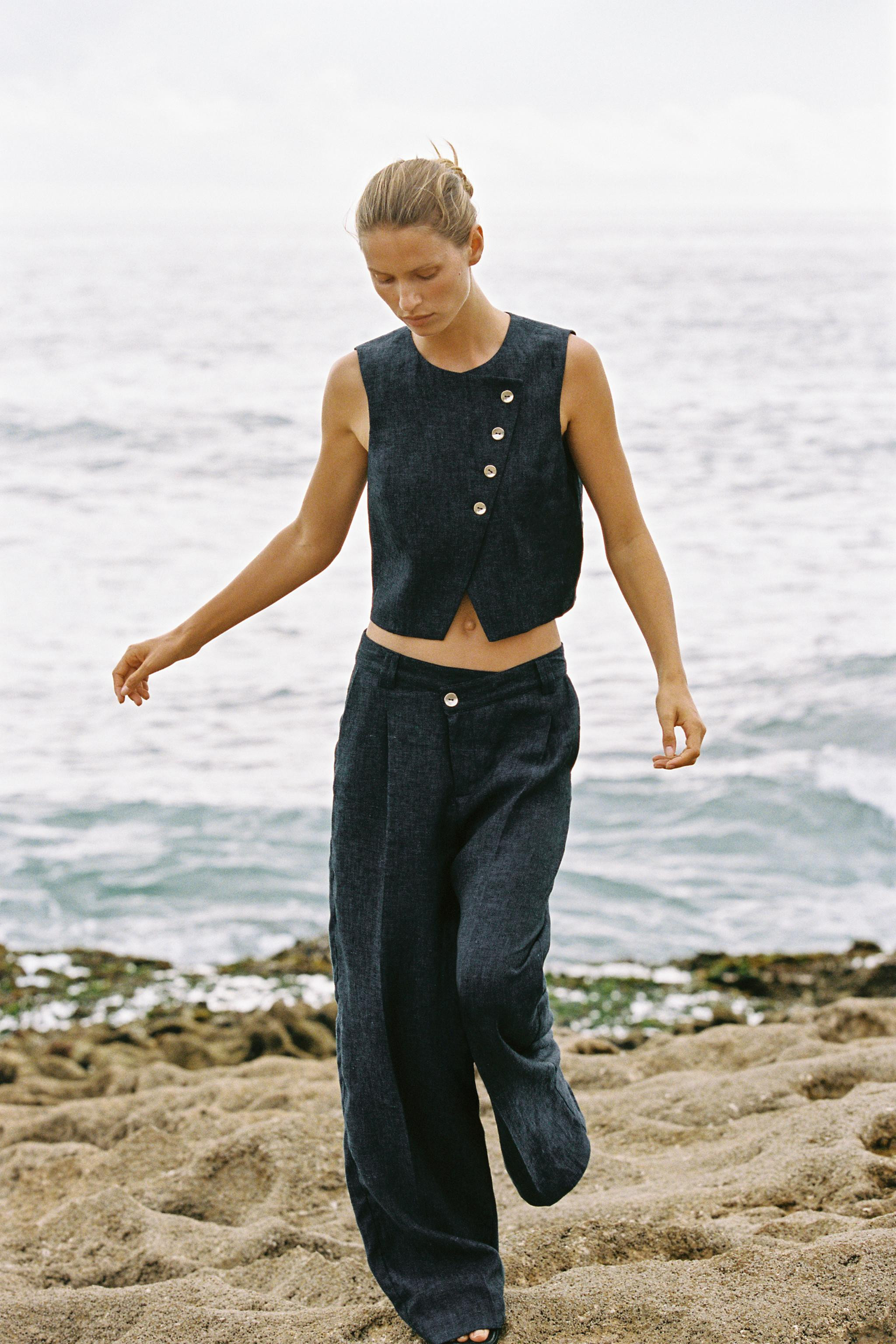 100% LINEN CROSS-WAIST TROUSERS | Zara UK