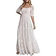 BLENCOT Womens Casual Floral Lace Square Neck Short Sleeve Long Evening Dress Cocktail Party Maxi... | Amazon (US)