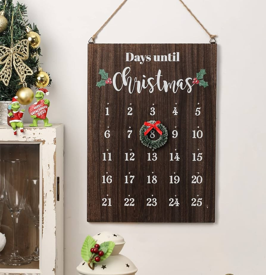 Christmas Countdown Calendar, Farmhouse Christmas Wreath Calendar, Vintage Advance Count Down to ... | Amazon (US)