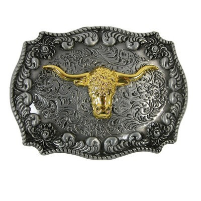 CTM Longhorn Western Belt Buckle, Gold on Silver | Target