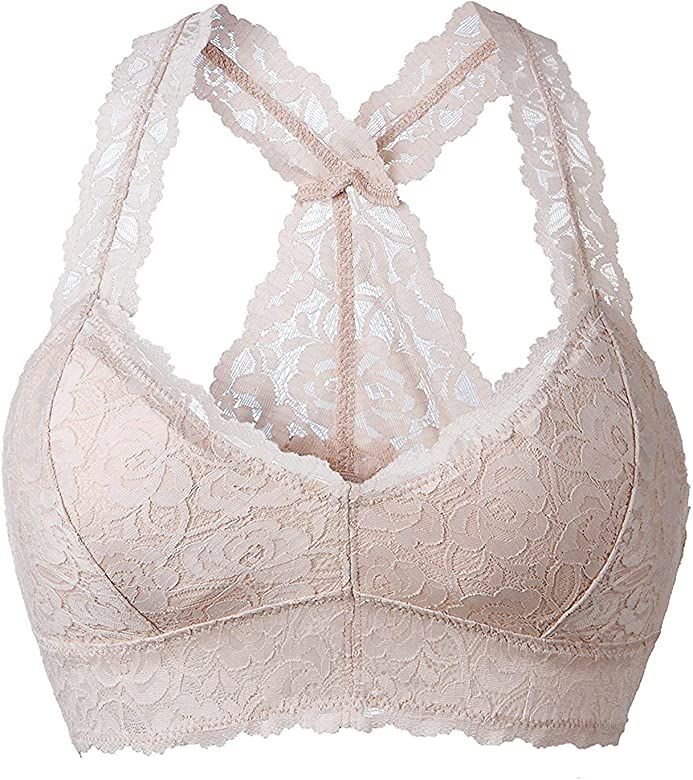 YIANNA Women Floral Lace Bralette Padded Breathable Sexy Racerback Lace Bra | Amazon (US)