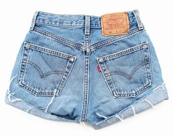 Levis High Waisted Cuffed Denim Shorts Rolled Up Low Rise Denim Shorts Plain Jean Shorts | Etsy (US)