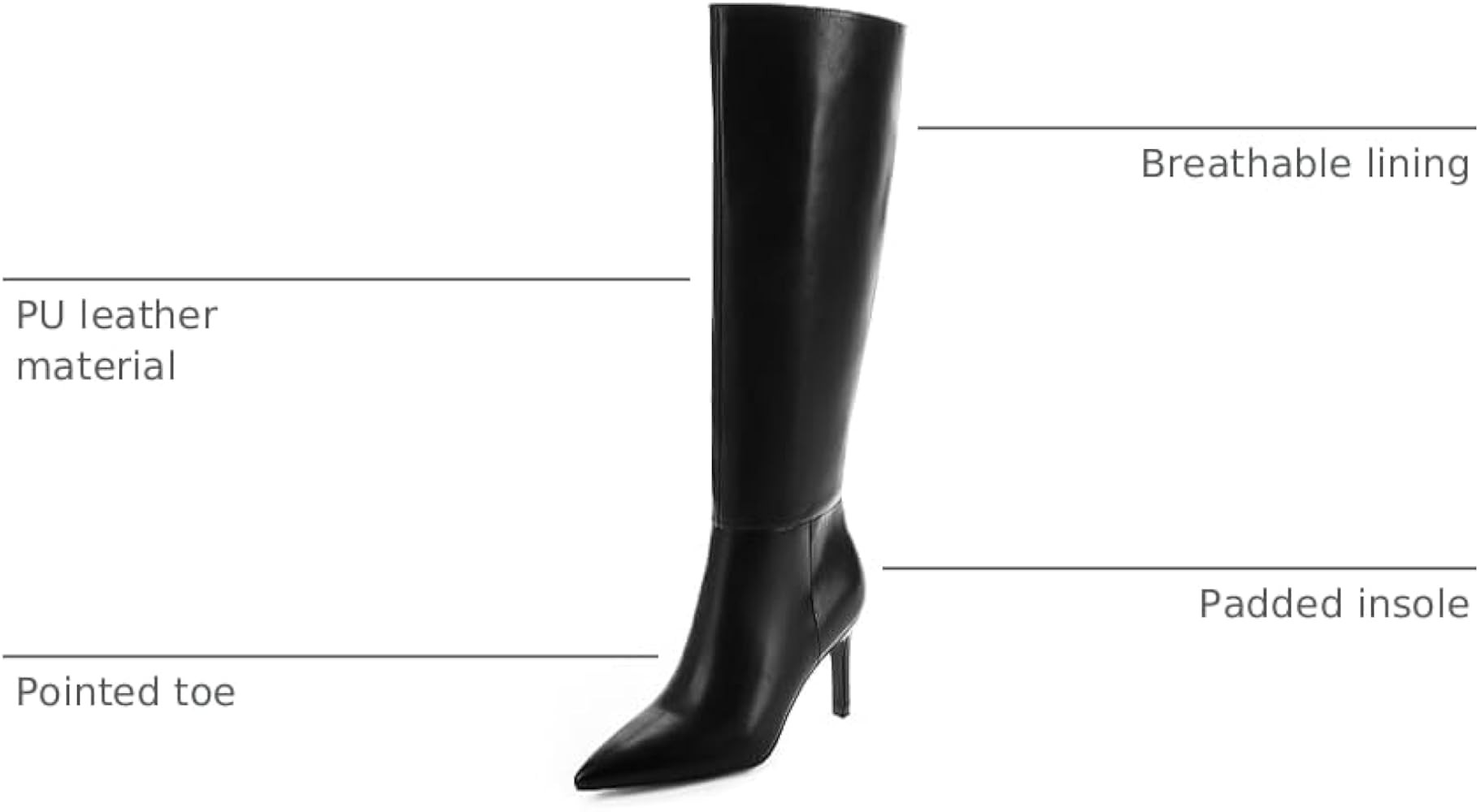 Knee High Boots Women Pointed Toe Tall Boots 3 In Stiletto High Heel Long Boots Side Zipper Dress... | Amazon (US)