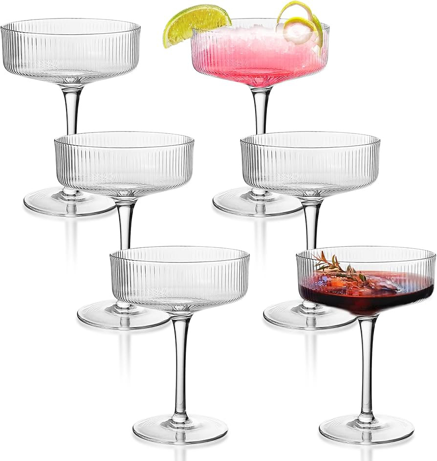 6 Pcs Ribbed Coupe Glasses, 10 oz Martini Glasses, Classic Vintage Cocktail Galssware, Pefect for... | Amazon (US)