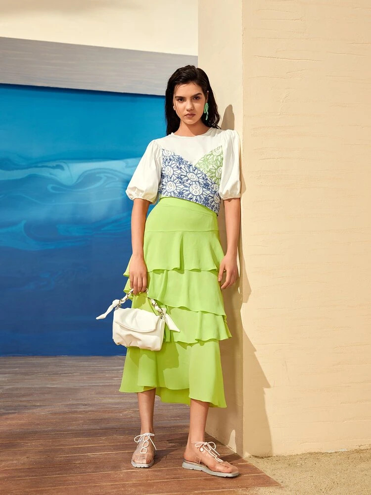 SHEIN Ruffle Hem Layered Skirt | SHEIN