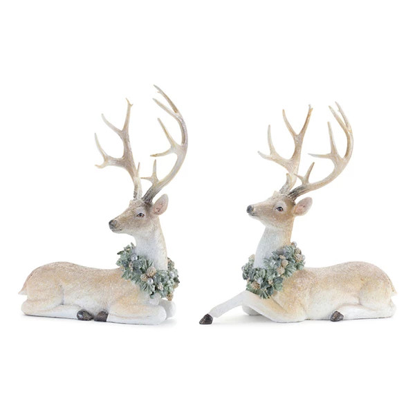 Melrose International Resin Deer with Wreath Dcor (Set of 2) | Scheels