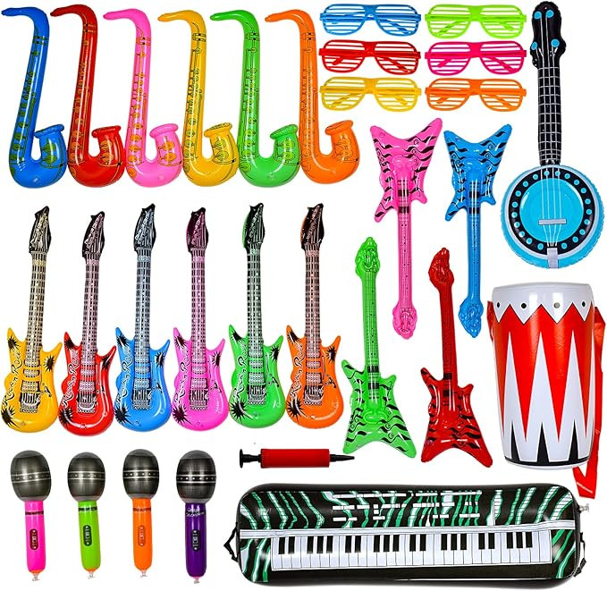 Amazon.com: Max Fun Inflatable Rock Star Toy Set, 30 PCS 80s Party Decorations Inflatable Party P... | Amazon (US)