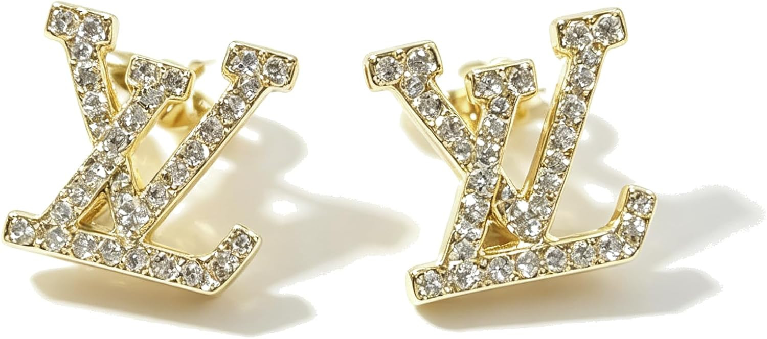 Gold Tone Letter Stud Earrings with Sparkling Crystal Initials | Amazon (US)