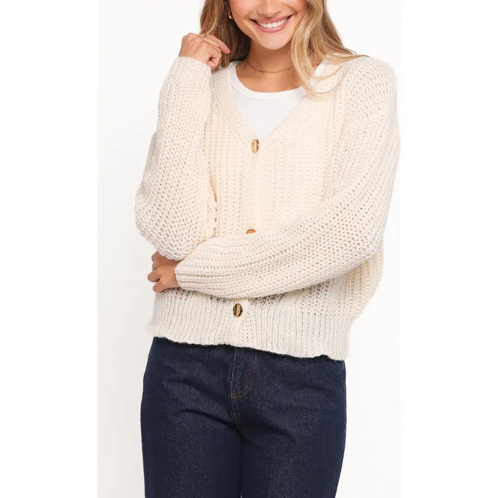 Petal & Pup Henderson Chunky Knit Cardigan in Cream at Nordstrom, Size Medium | Nordstrom