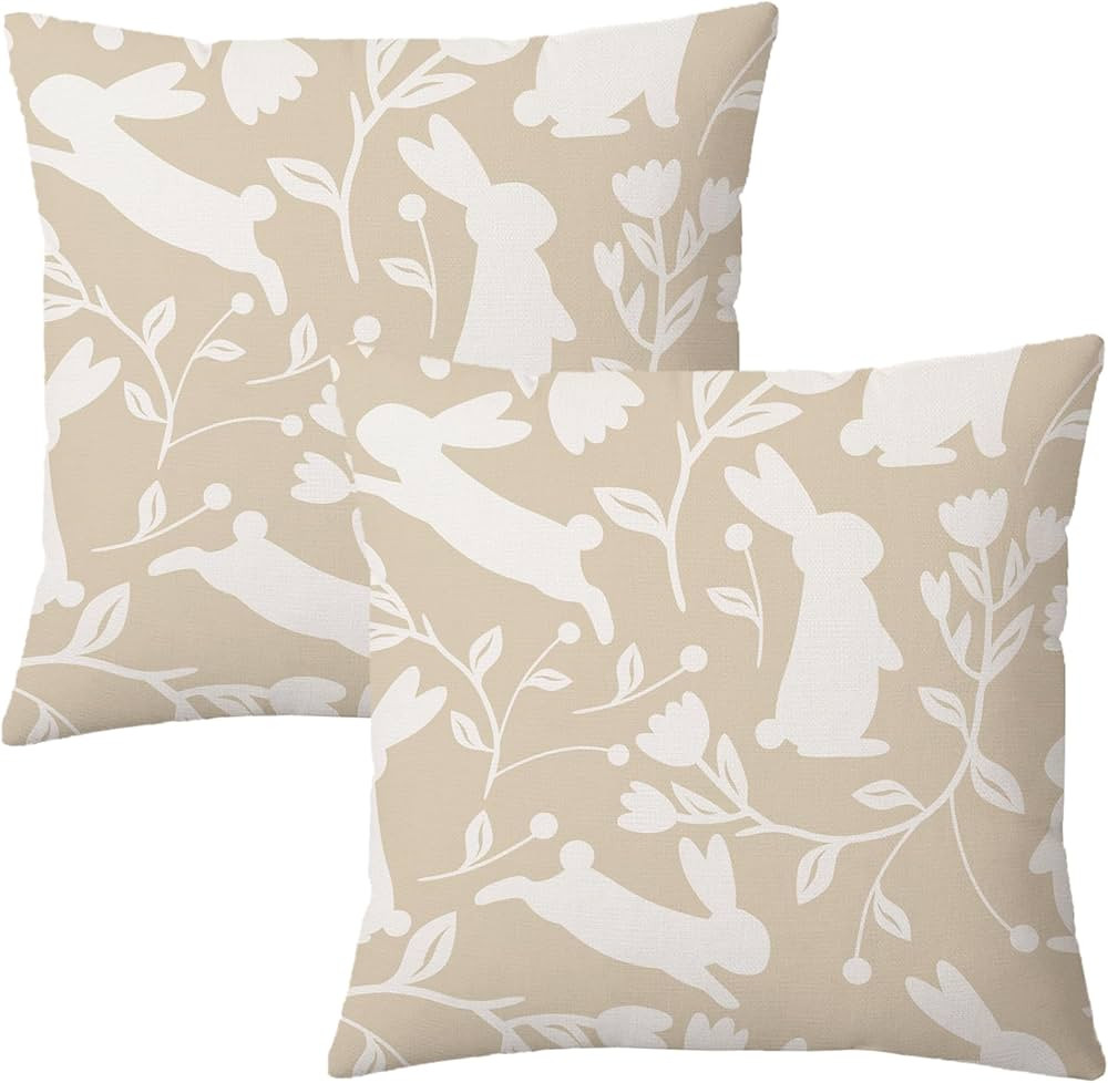 AOFANGGO Happy Easter Pillow Covers 18x18 Inch Set of 2 Silhouettes Rabbits Floral Throw Pillow C... | Amazon (US)
