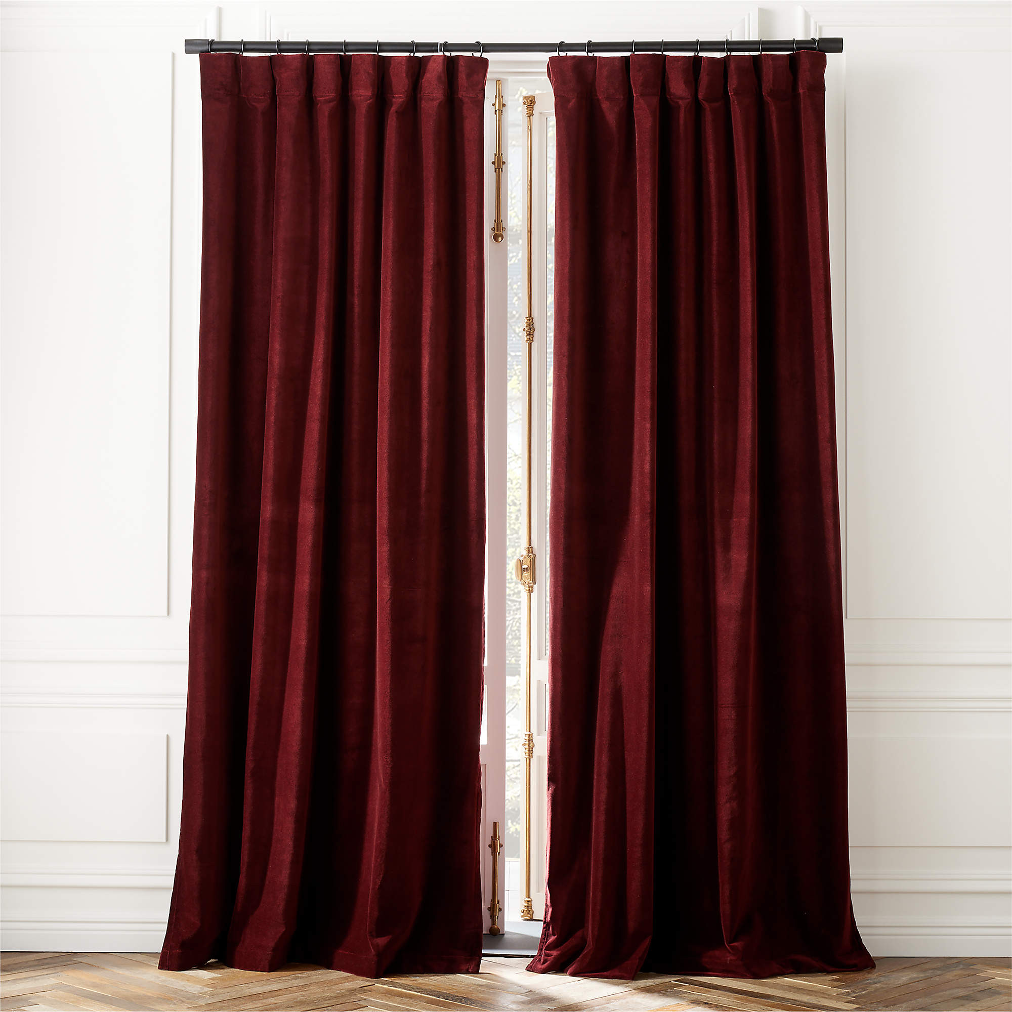 Red Organic Cotton Velvet Window Curtain Panel 48"x108'' + Reviews | CB2 | CB2