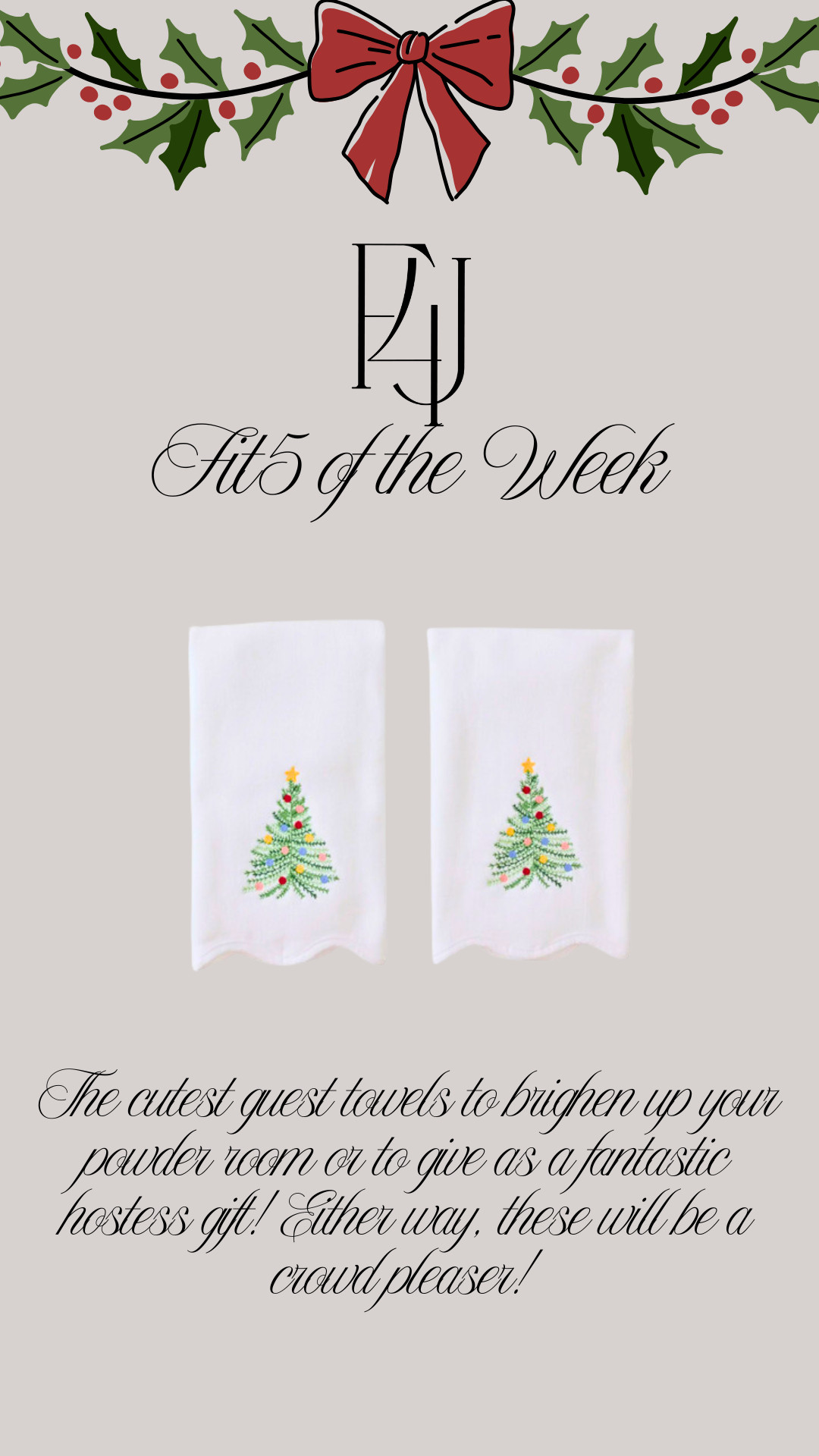 Love these to gift yourself or a use as a hostess gift! 

Fit4Janine, Weezie Towels, Tea Towels, Powder Room Towels 

 #LTKGiftGuide #LTKHoliday #LTKSeasonal