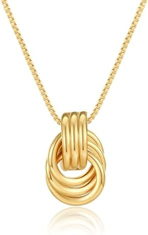 Gold Tone Irregular Oval Pendant Necklace for Women, Minimalist Chunky Snake Chain Necklace, Dain... | Amazon (US)