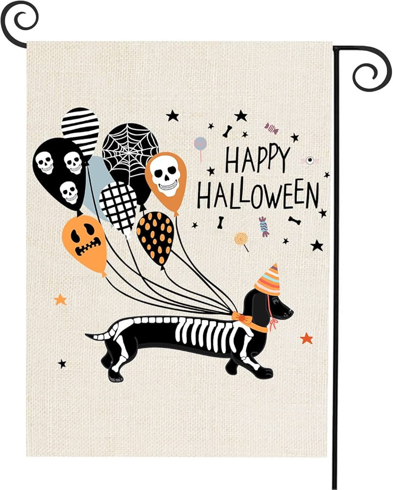 Happy Halloween Skeleton Dachshund Dog Garden Flag Double-Sided Skeleton Dachshund Dog with Skull... | Amazon (US)