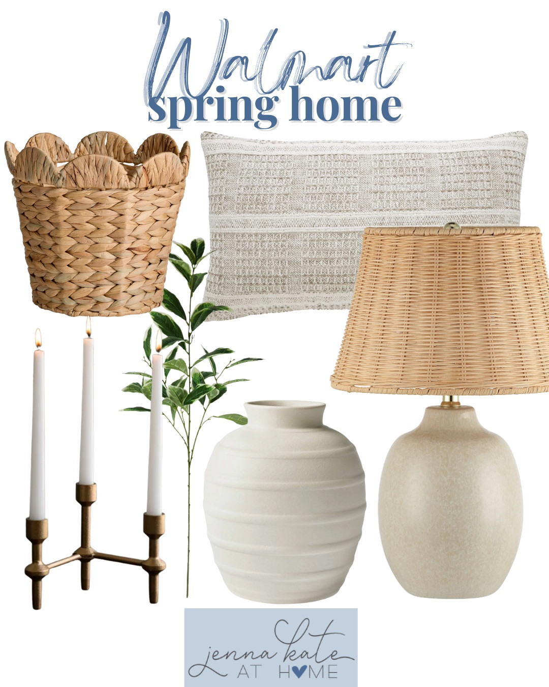 Walmart spring home finds include table lamp, vase, greenery stem, candle stick holder, throw pillow, and basket.

Home decor, spring decor, looks for less, Walmart finds 

#LTKSaleAlert #LTKSeasonal #LTKHome