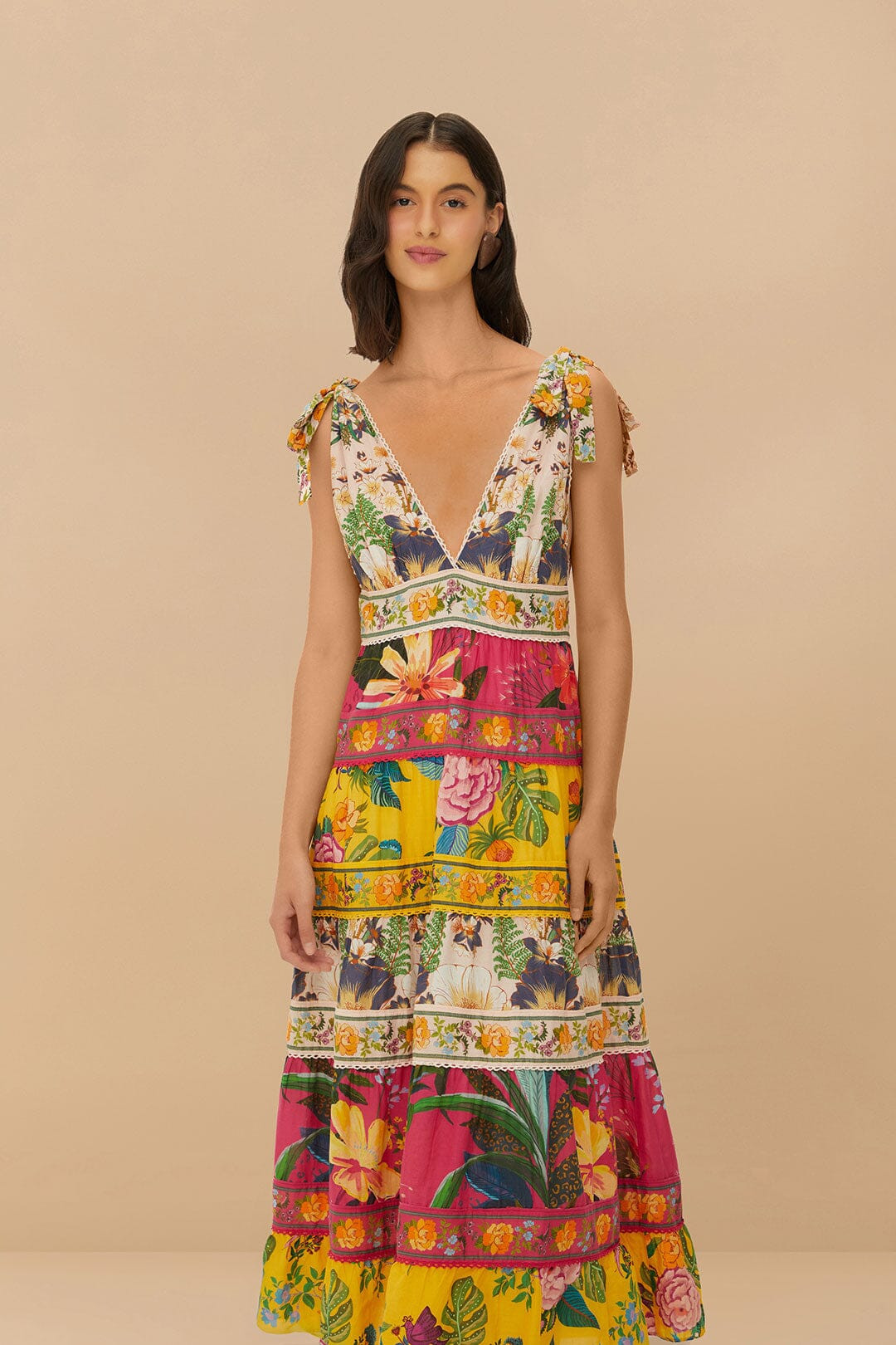 Mixed Flowers Midi Dress | FarmRio (US)