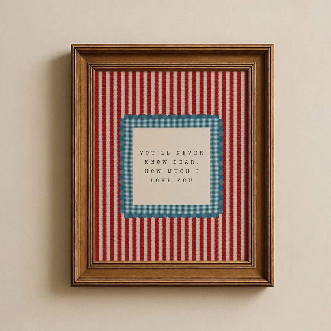 You'll Never Know Dear How Much I Love You Nursery Wall Art, Blue Red Striped Americana Print, Co... | Etsy (US)