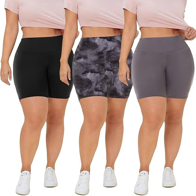 QGGQDD 3 Pack Plus Size Biker Shorts for Women – 8" High Waisted Black Shorts for Yoga Workout ... | Amazon (US)