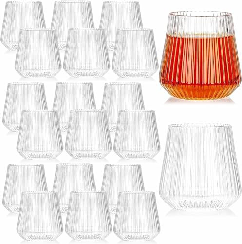 Tebery 20 Pack Plastic Ribbed Wine Glasses, 14Oz Origami Style Ridged Drinking Glasses Tumbler, Unique Vintage Stemless Cups Disposable & Reusable for Champagne, Dessert, Catering, Weddings | Amazon (US)