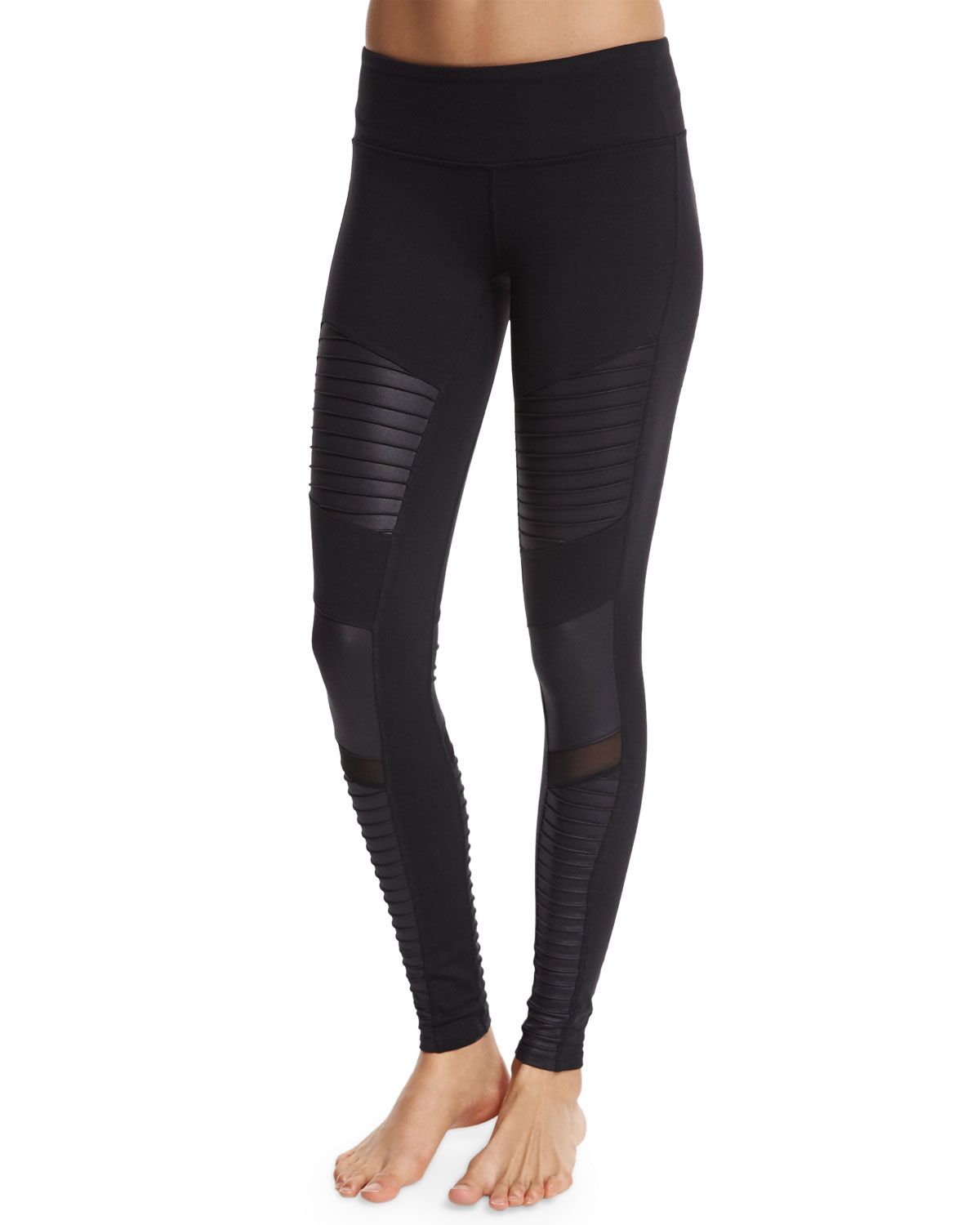 Moto Full-Length Sport Leggings, Black | Neiman Marcus