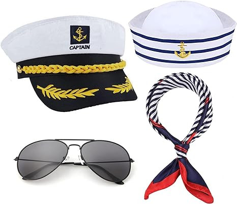 Yacht Captain Hat Sailor Ship Cap Scarf Sunglasses Sailor Hat Boat Costume For Men Women Captains... | Amazon (US)