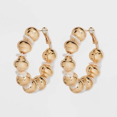Pearl and Gold Nugget Hoop Earrings - A New Day™ Gold/White | Target