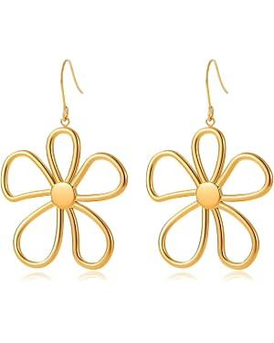 Gold Flower Statement Earrings for Women, Large Chunky Bohomian Summer Beach Floral Earring, Irre... | Amazon (US)