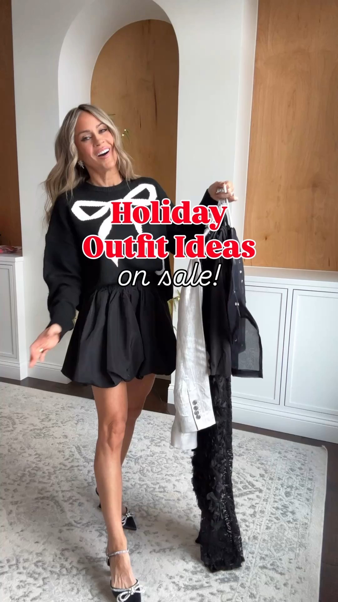 Holiday outfit ideas on sale! 

Black and white bow sweater - sized up to m
Bubble skirt - xs
Black top with many bows - xs
Sheer embellished top - xs
Rosette dress - xs
Black coated jeans - xs/0
Metallic pants - 0
Metallic blazer - 0/xs
Velvet top - xs (size up if larger busted
Jeans - 0 regularr

#LTKFindsUnder50 #LTKSaleAlert #LTKHoliday
