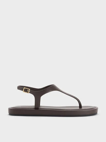 Buckled Slingback Thong Sandals
    
         - Dark Brown | Charles & Keith AU