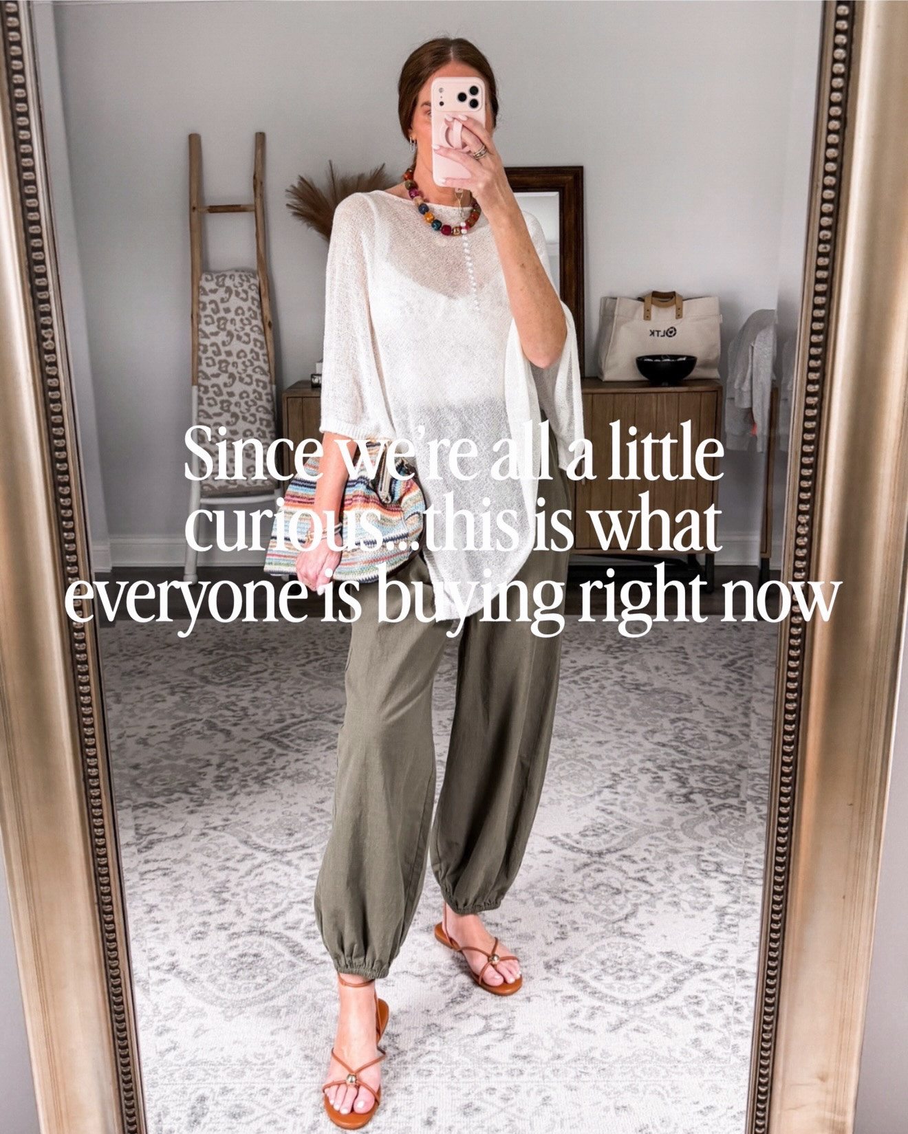 Since we’re all a little nosy, this is what everyone is buying right now! 

Statement summer pants that you’d swear were from Anthro, the only sweatshirt you need in your closet, a beautiful crochet set that you can make so many different outfits with, the perfect summer sandal that goes with everything and LOTS more!

Elevated chic casual style, effortless summer outfits, vacation outfits, how to stay stylish in the heat, over 40 style, attainable style, crochet matching set, statement maxi skirt