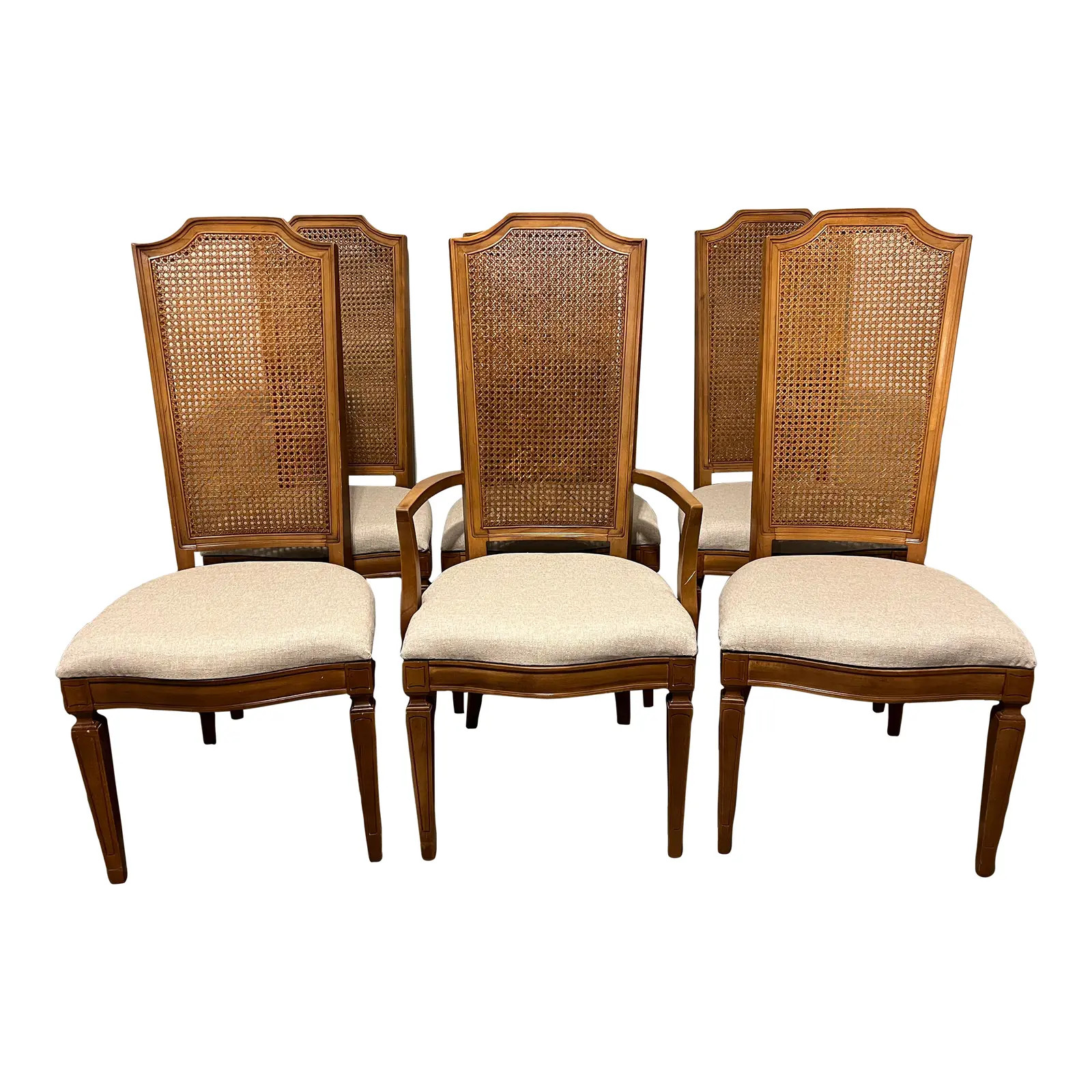 1970s Vintage Thomasville Cane Back Dining Chairs - Set of 6 | Chairish