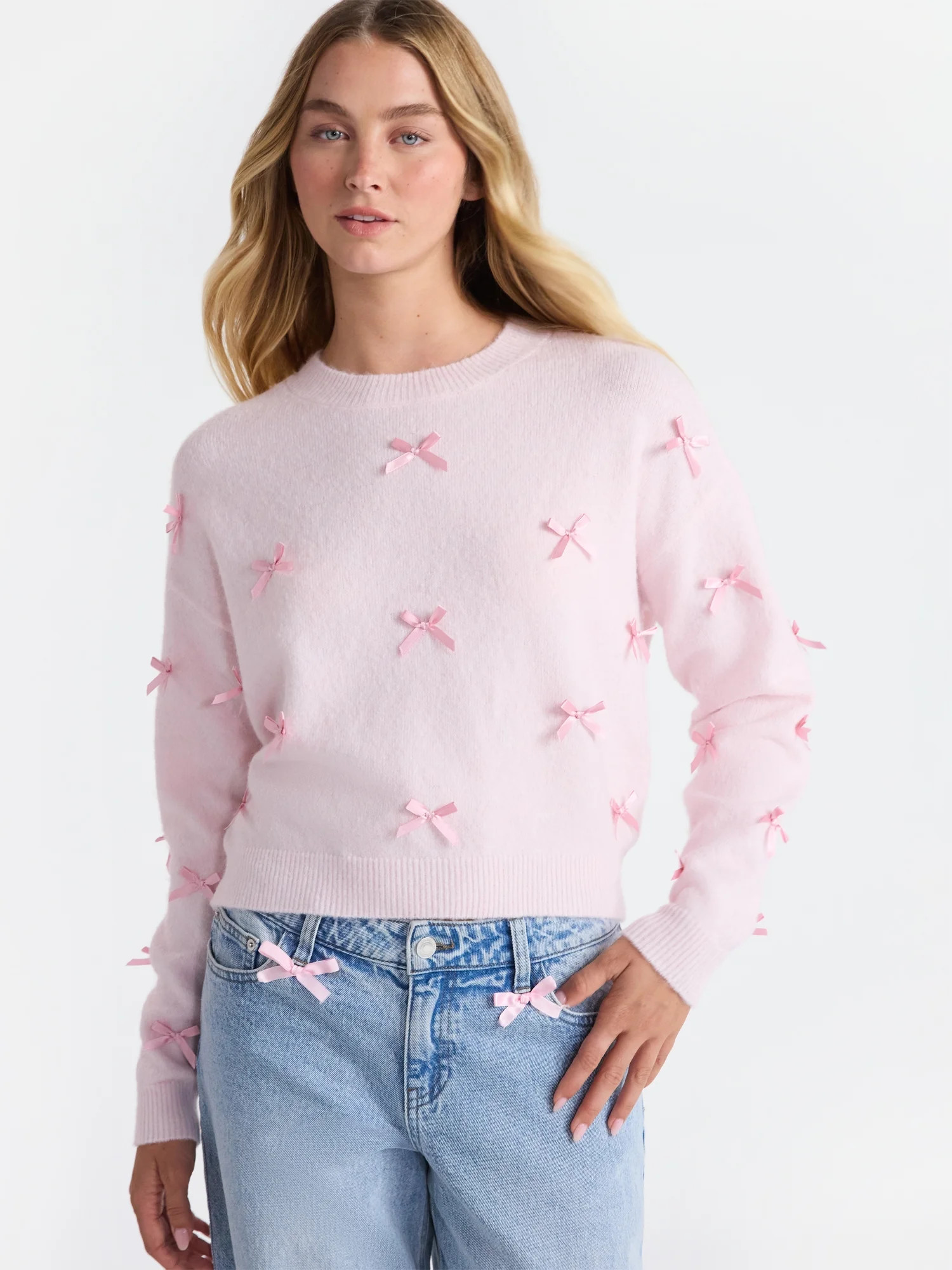 No Boundaries Bow Sweater, Lightweight, Women's | Walmart (US)