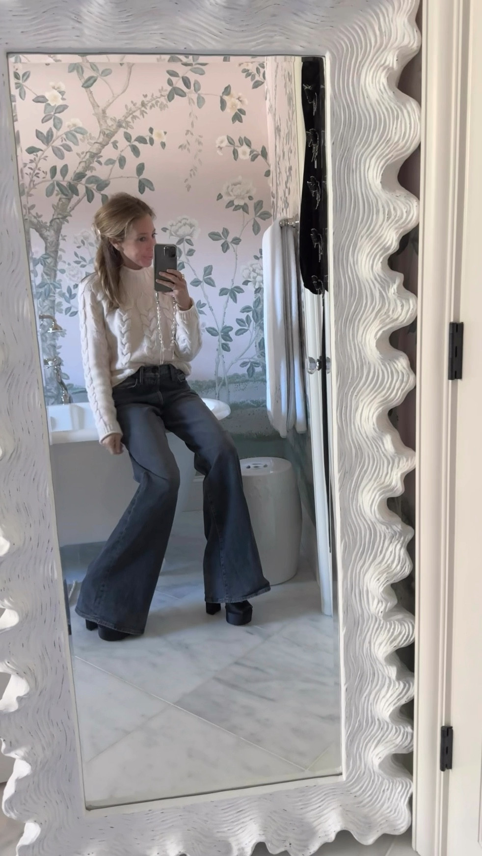 Cashmere fisherman sweater! Have worn for the past three days. Mine is from last year but found one in stock! 