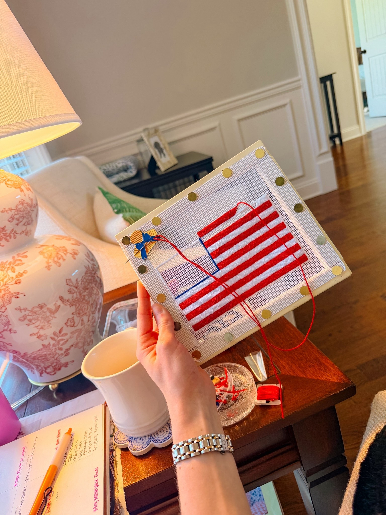 A #WIPwednesday just in time for Memorial Day!! Wanted to stitch a quick flag to put out as part of our decorations for this weekend, so I’ve been stitching away!! 🇺🇸🫐🤍

#LTKSeasonal #LTKHome