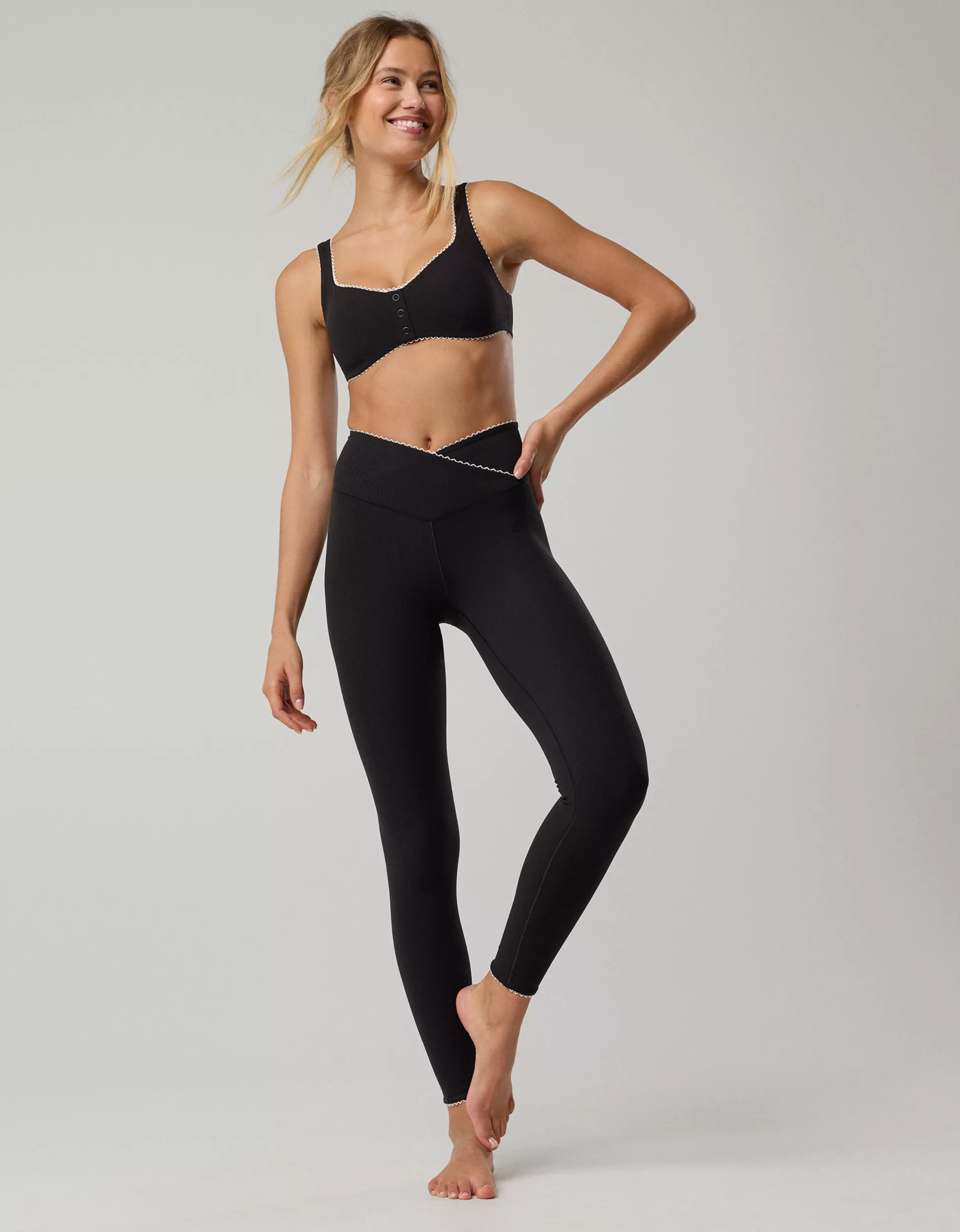 OFFLINE By Aerie Real Me XTRA Ribbed Picot Trim Crossover Legging | Aerie